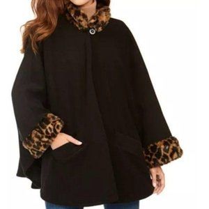 Cejon Leopard Print Faux Fur & Fleece Black Cape Large / XL